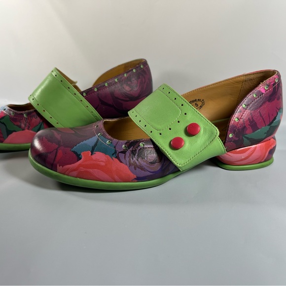 John Fluevog Floral Cleo Shoes with Lime Green Accents - Picture 9 of 12